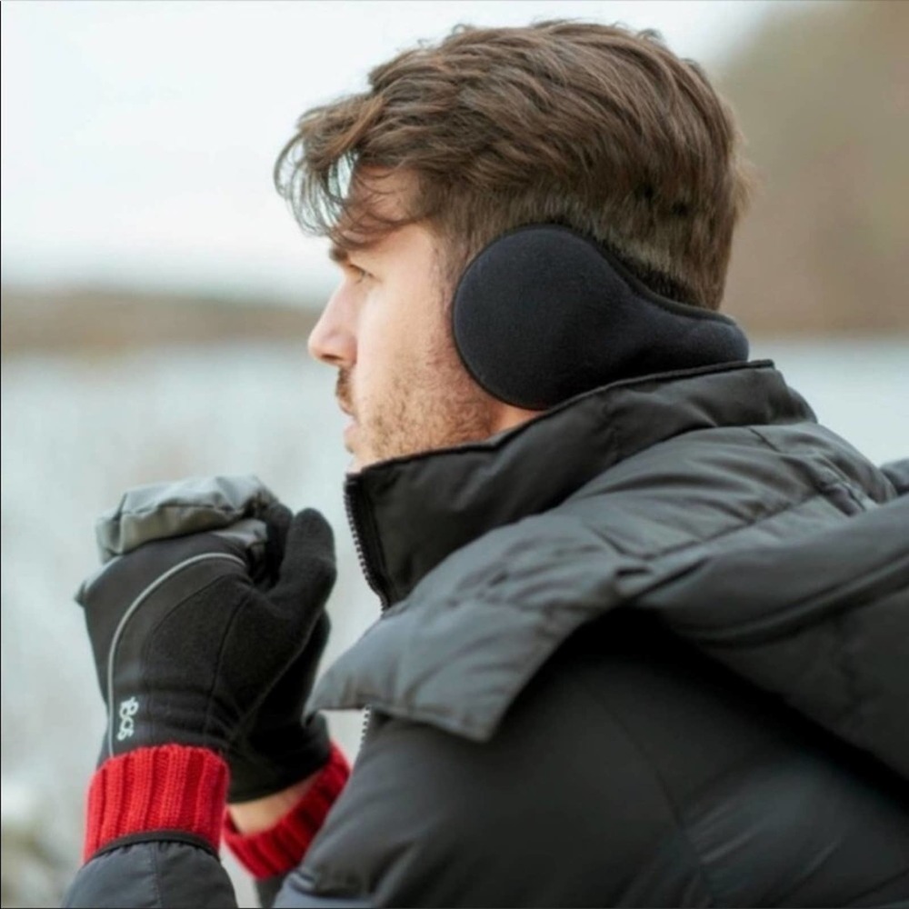 180s NEW Men Tec Fleece Behind The Head Ear Warmer Black One Size Winter Snow